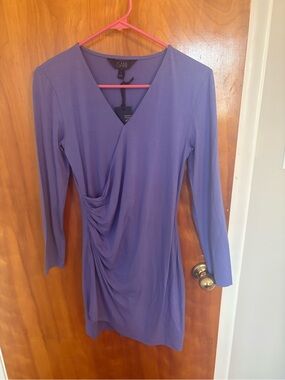 Isani Purple Ruched V-Neck Long Sleeve Dress